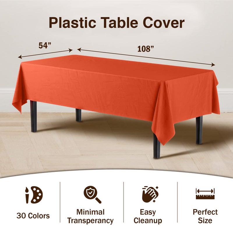 Exquisite 12-Pack Premium Plastic Tablecloth 54in. x 108in. Rectangle Table Cover - Orange - Image 3